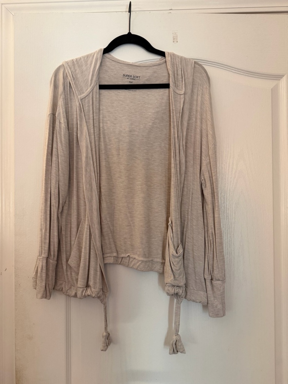 torrid Light Beige Hooded Open-Front Cardigan with Drawstring